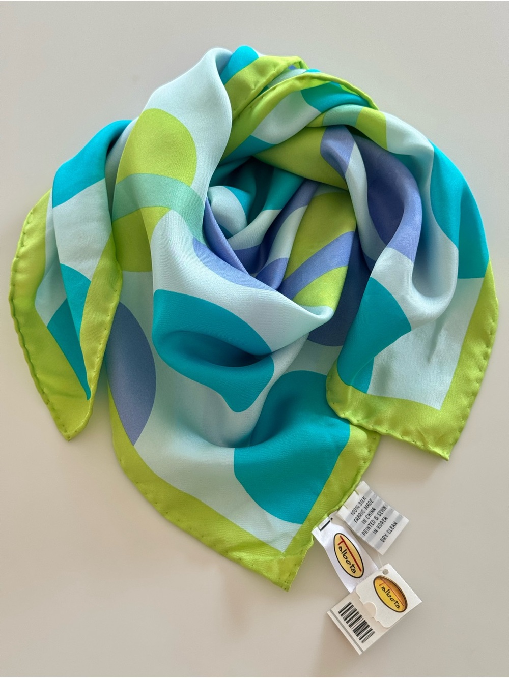 Talbots vibrant geometric square Silk Scarf in turquoise, lime & lilac